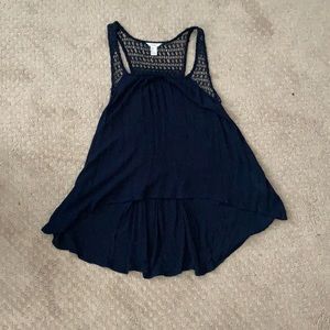 Racer back navy high low tank top blouse